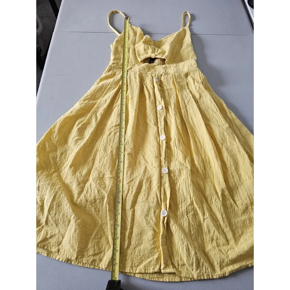 Fancyinn Mustard Yellow‎ Cutout Button Front Smocked Back Sundress Womens Medium